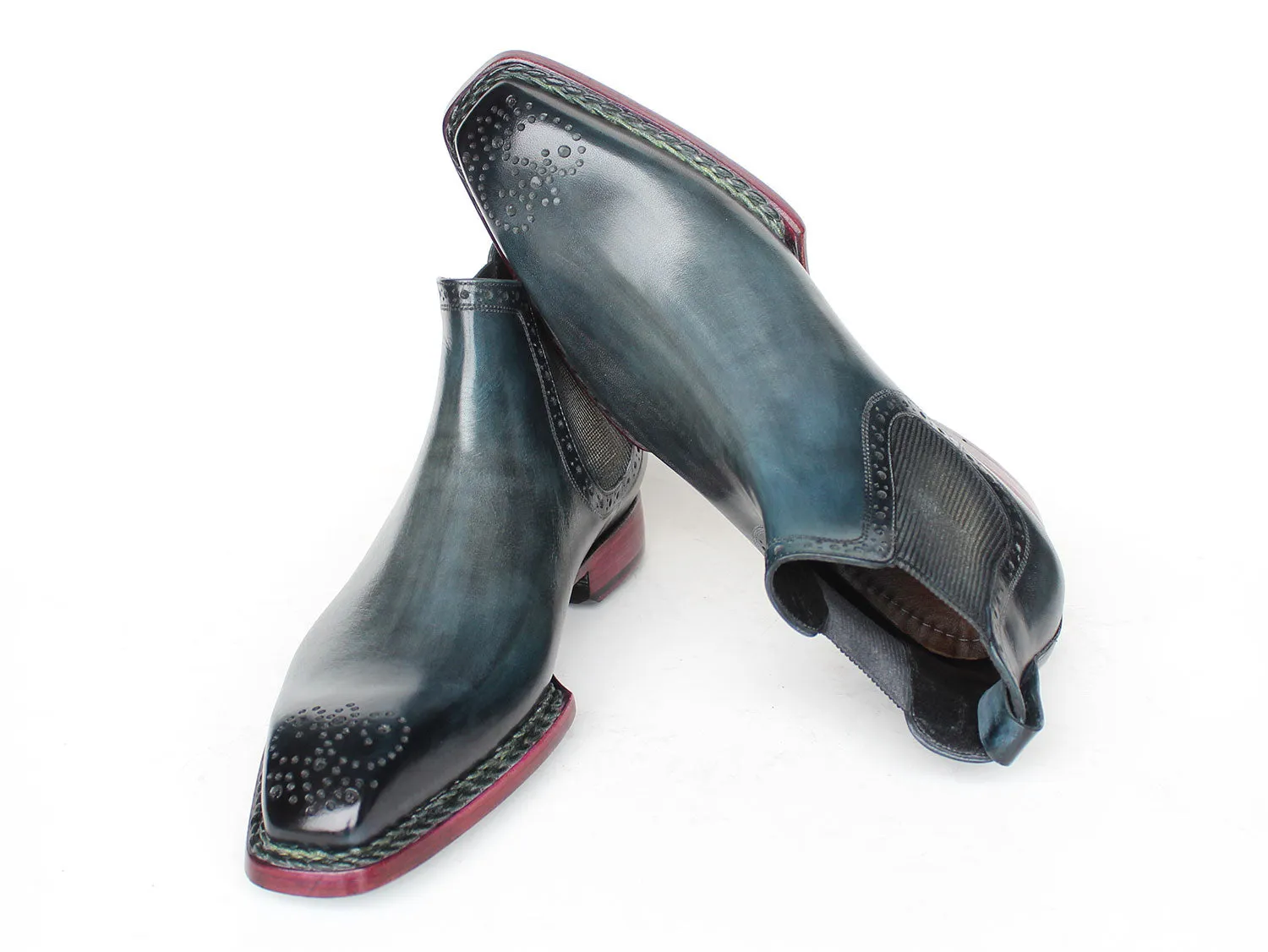 Paul Parkman Chaussures Bottes Chelsea en Cuir Brunie à Couture Norvégienne pour Homme en Bleu