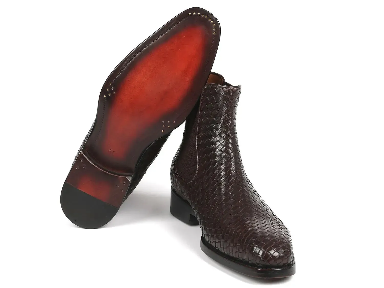 Paul Parkman Chaussures Bottes Chelsea en Cuir Tressé pour Hommes Paul Parkman en Marron Chocolat
