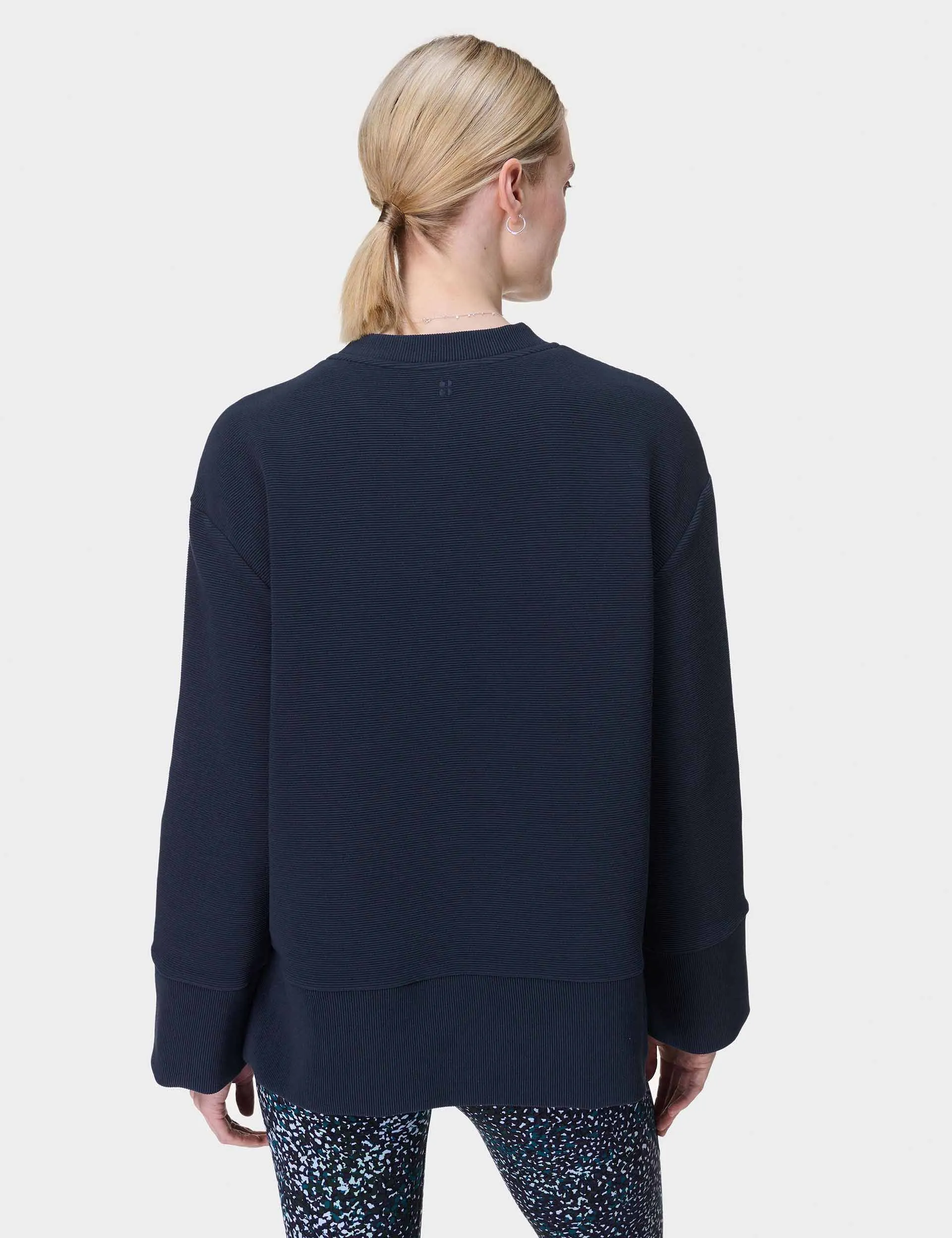 Pull molletonné côtelé apaisant - Bleu marine