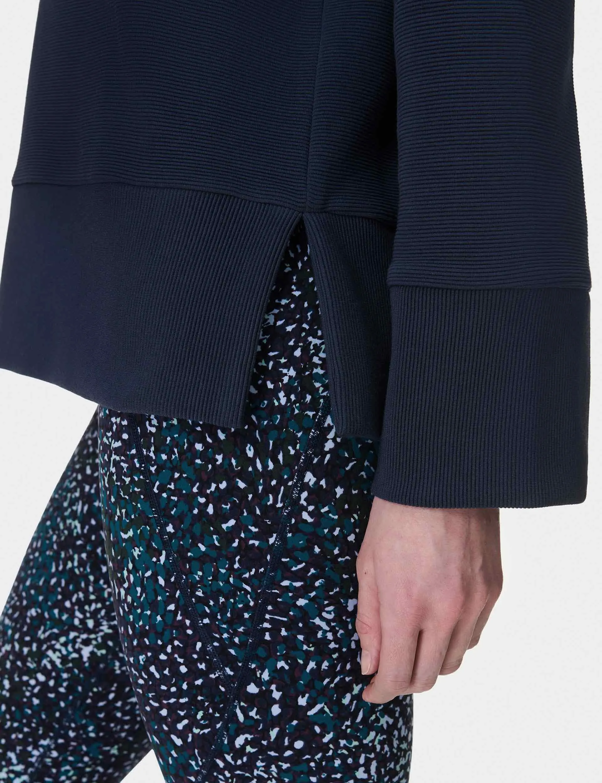 Pull molletonné côtelé apaisant - Bleu marine
