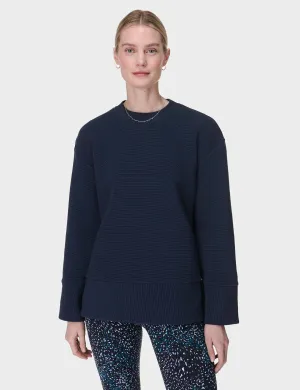 Pull molletonné côtelé apaisant - Bleu marine
