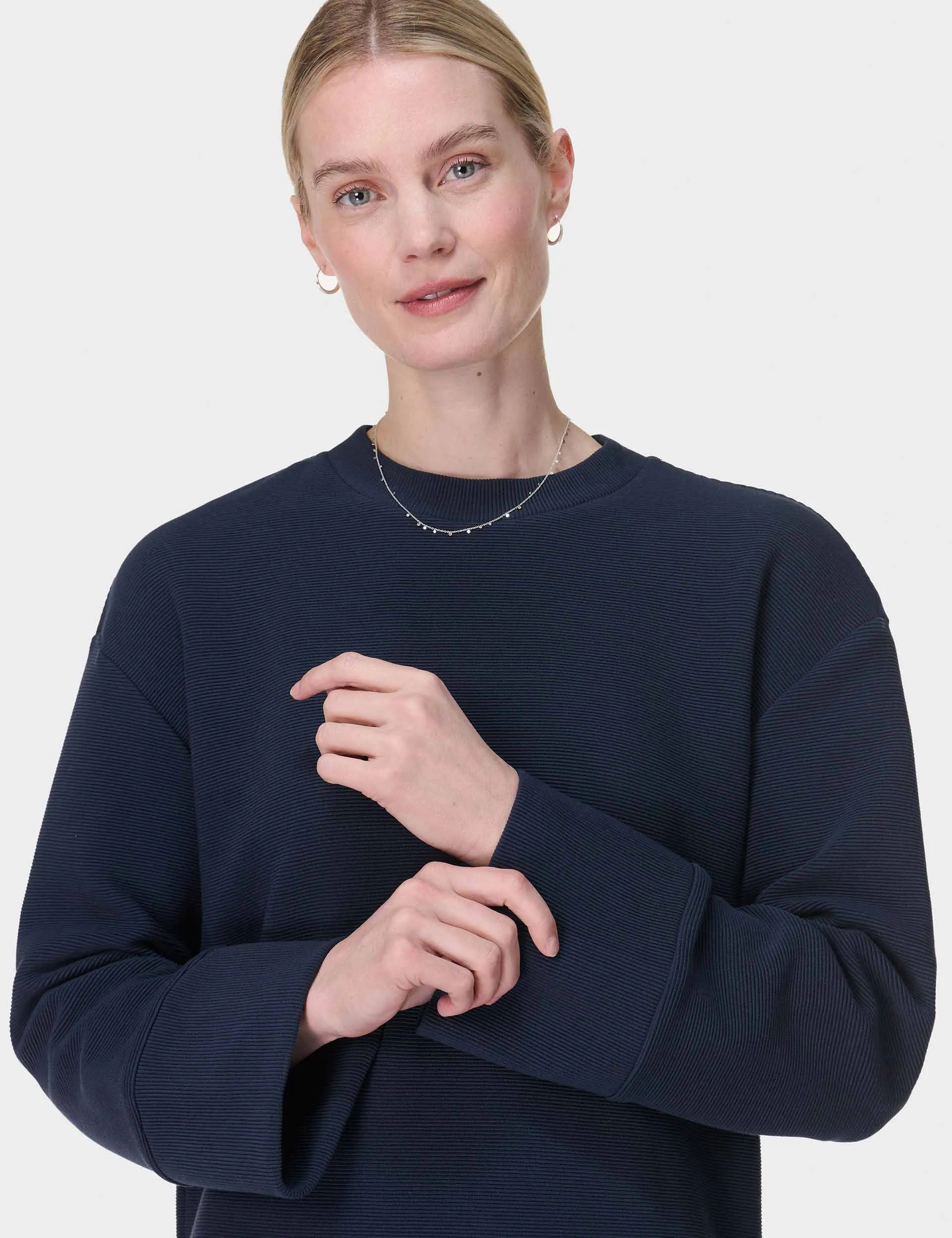 Pull molletonné côtelé apaisant - Bleu marine