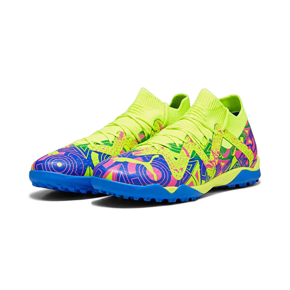 Chaussures de football sur gazon synthétique Puma Future Match Energy TF - Bleu Ultra - Rose Alerte Jaune