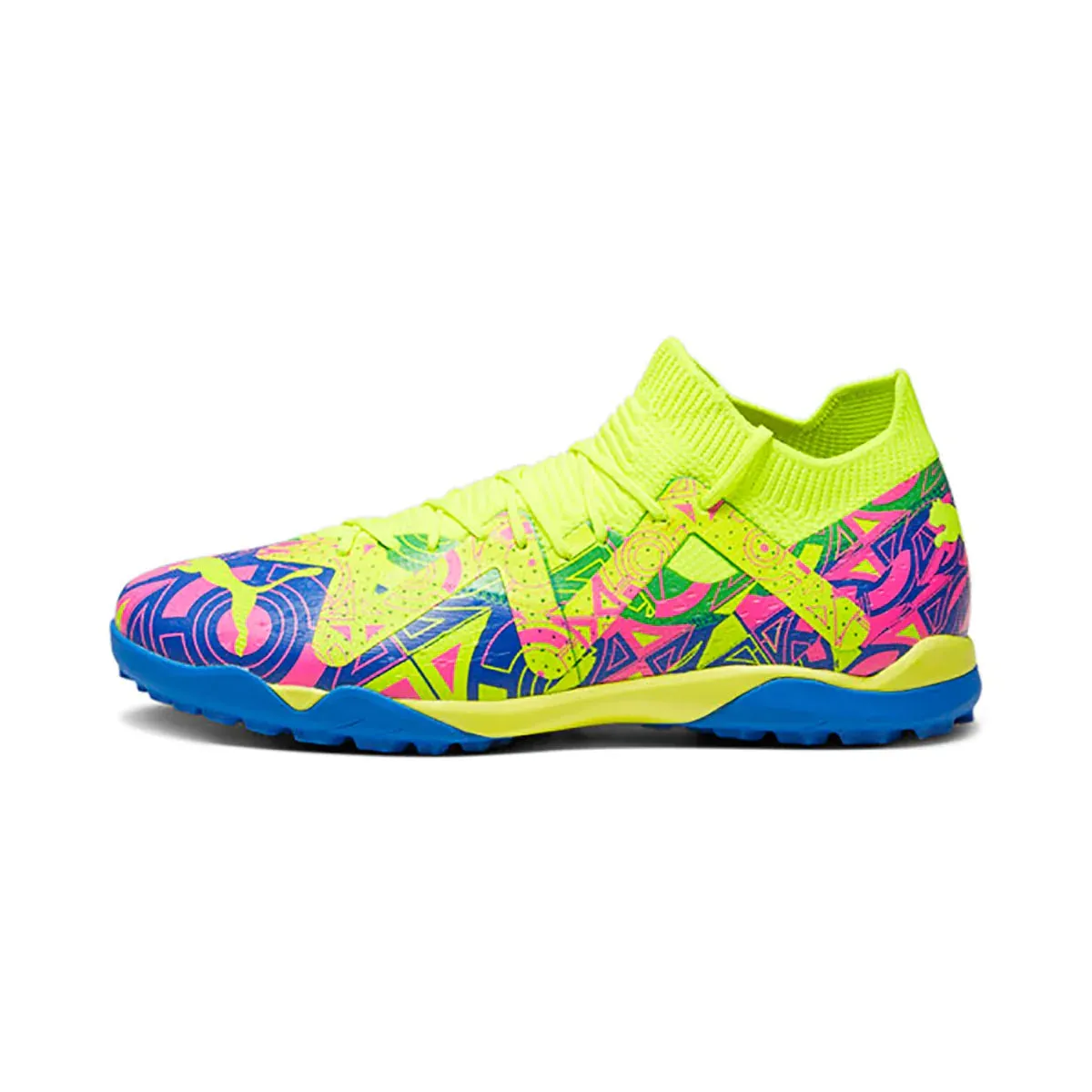 Chaussures de football sur gazon synthétique Puma Future Match Energy TF - Bleu Ultra - Rose Alerte Jaune