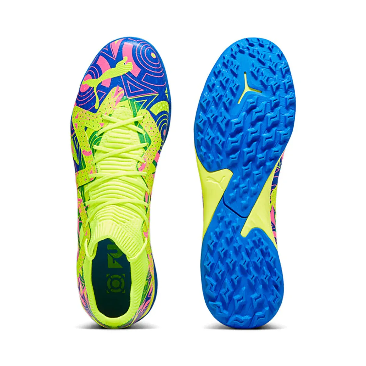 Chaussures de football sur gazon synthétique Puma Future Match Energy TF - Bleu Ultra - Rose Alerte Jaune