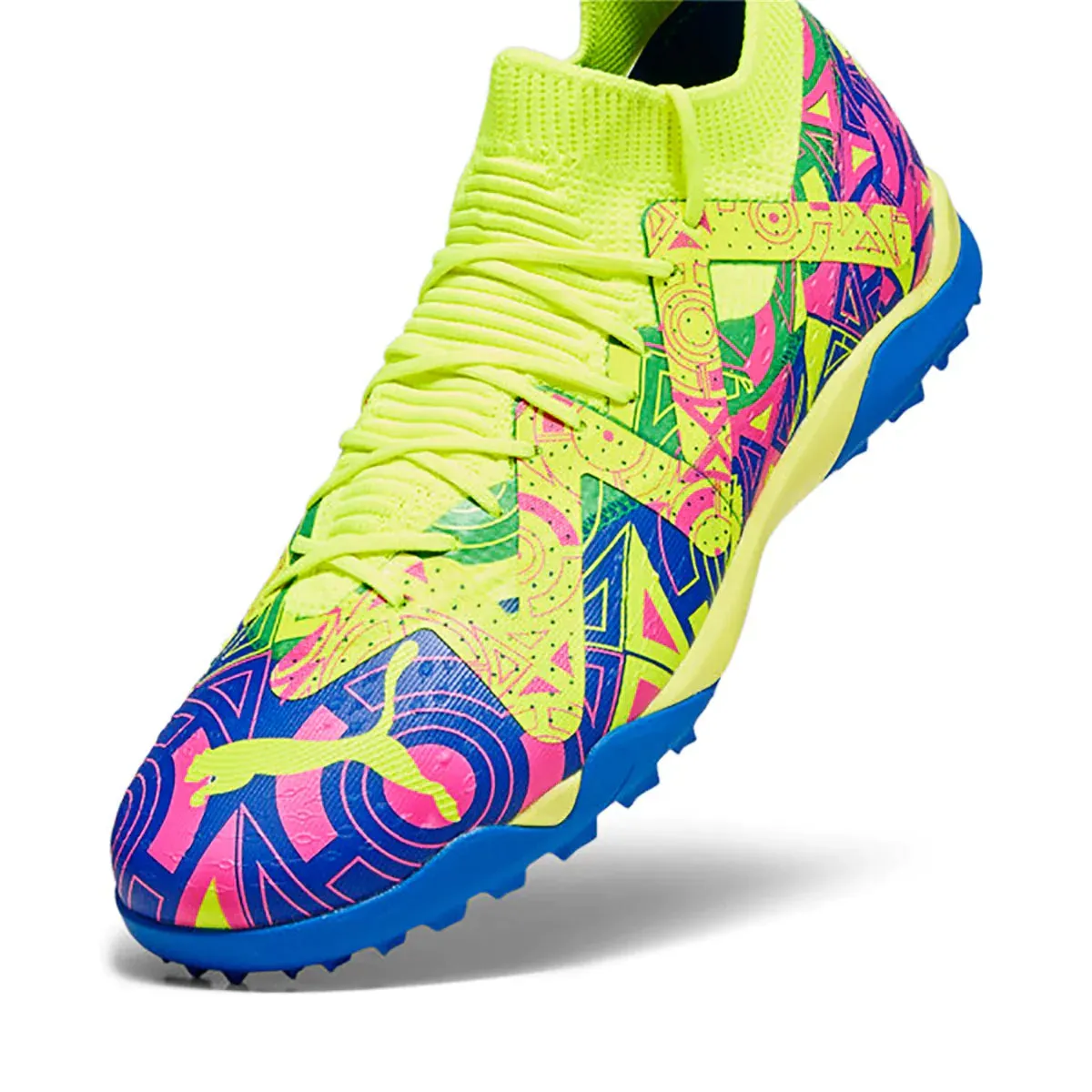 Chaussures de football sur gazon synthétique Puma Future Match Energy TF - Bleu Ultra - Rose Alerte Jaune