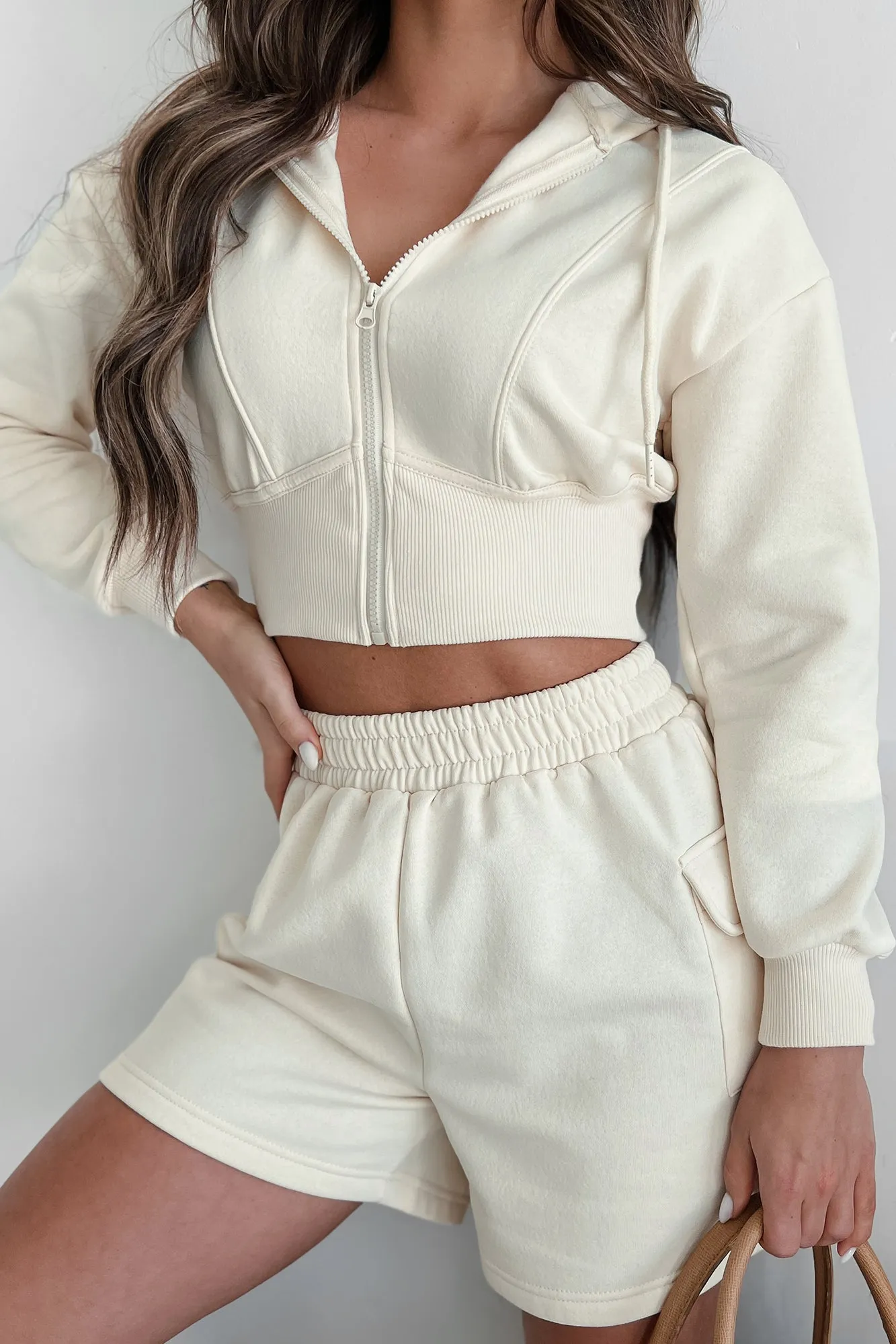 Rawlin Crop Zipper Hoodie (Ivoire)
