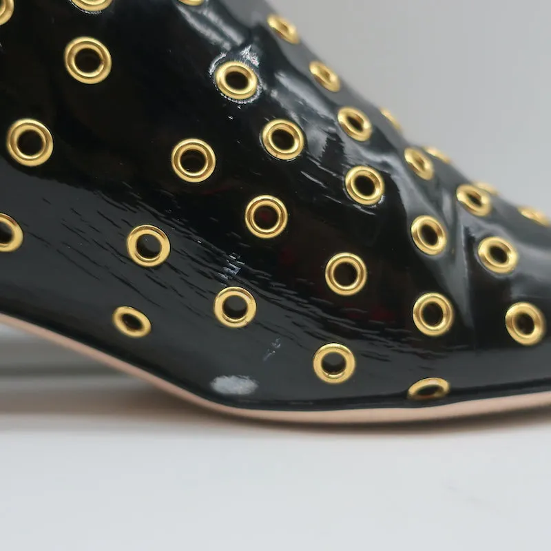 Bottes chelsea RED Valentino à embellissements Gromet en cuir verni noir taille 38