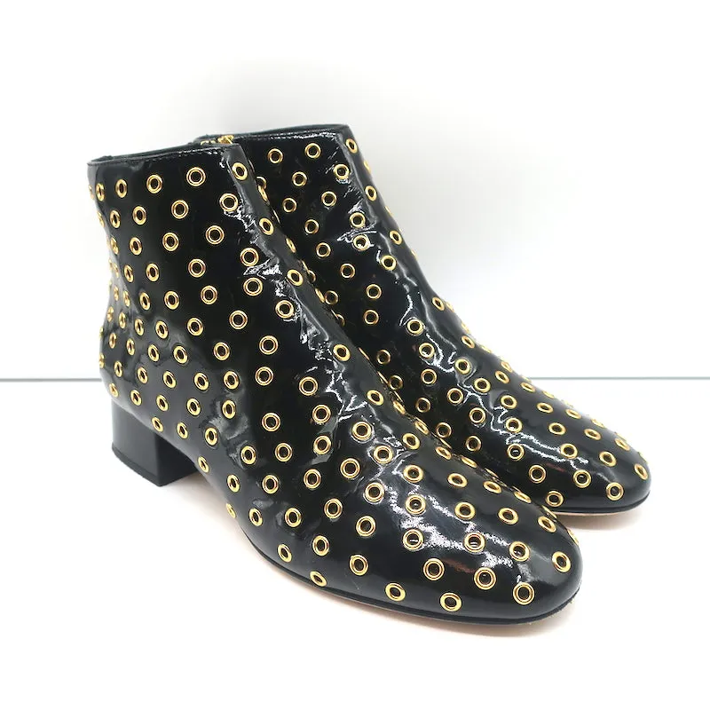 Bottes chelsea RED Valentino à embellissements Gromet en cuir verni noir taille 38