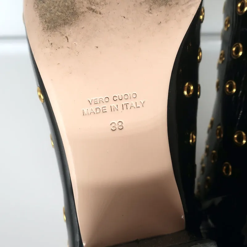Bottes chelsea RED Valentino à embellissements Gromet en cuir verni noir taille 38