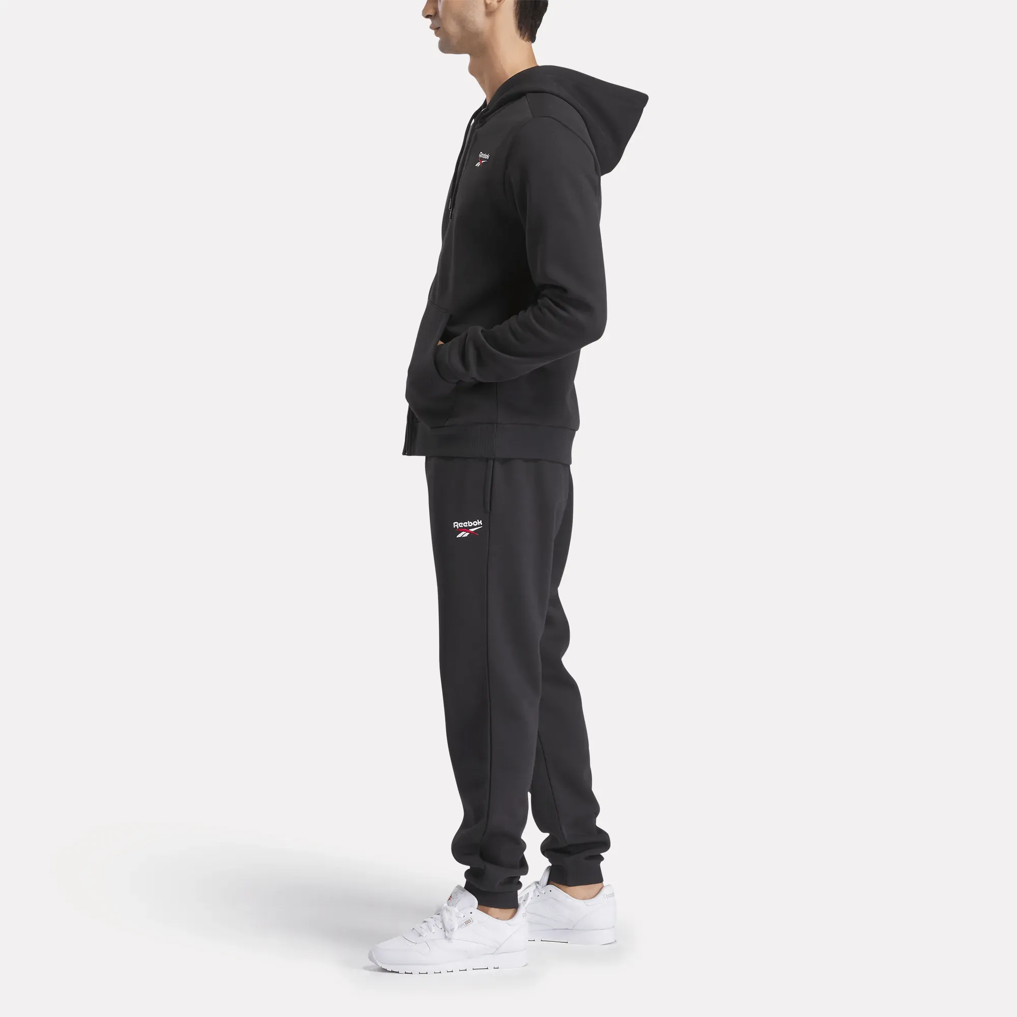 Reebok Vêtements Hommes Pull à Capuche Reebok Identity Petit Logo en Polaire à Fermeture Éclair Complète