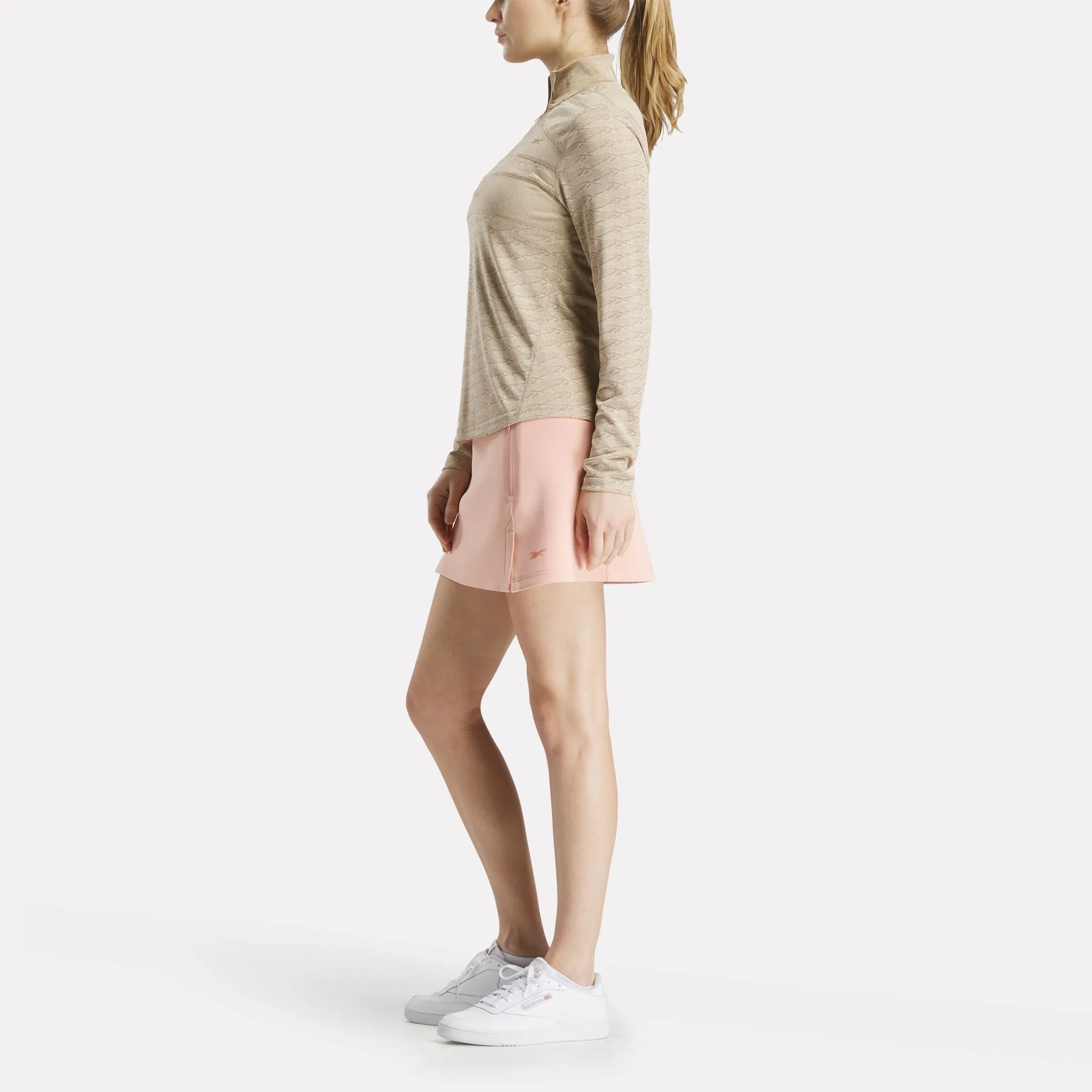 Reebok Vêtements Femme Pull Golf à Motifs Jacquard Vector Longues Manches avec Zip 1/4