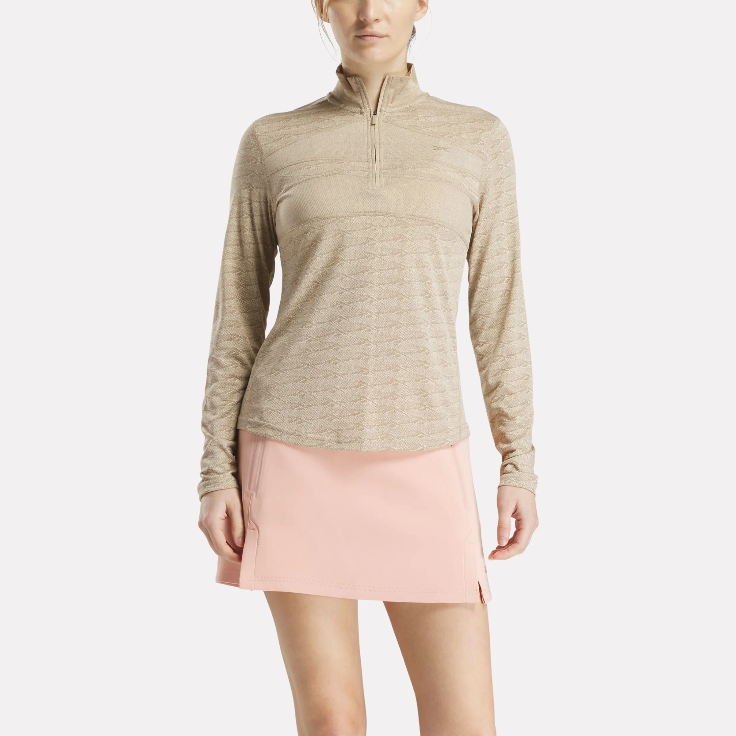 Reebok Vêtements Femme Pull Golf à Motifs Jacquard Vector Longues Manches avec Zip 1/4