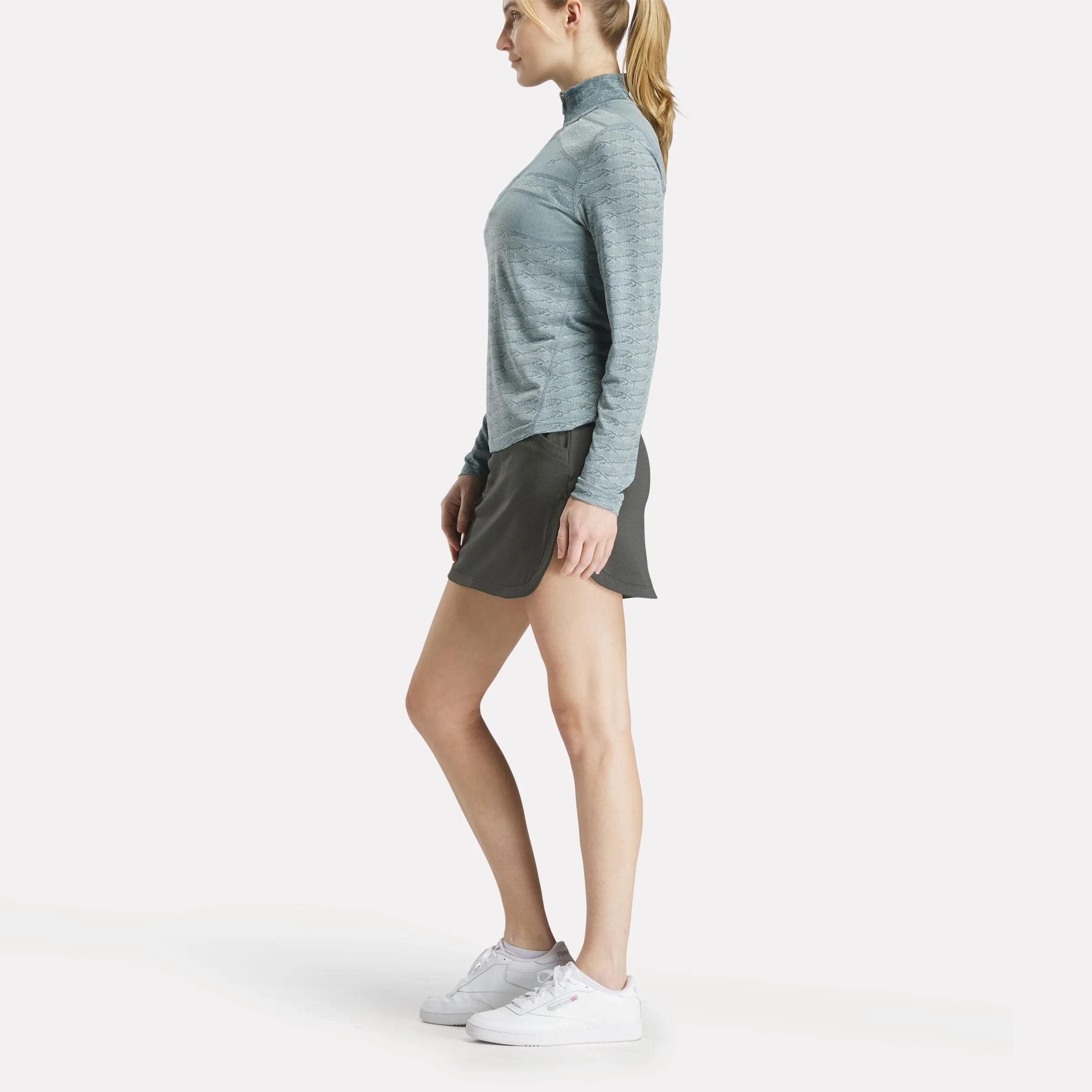 Reebok Vêtements Femme Pull Golf à Motifs Jacquard Vector Longues Manches avec Zip 1/4