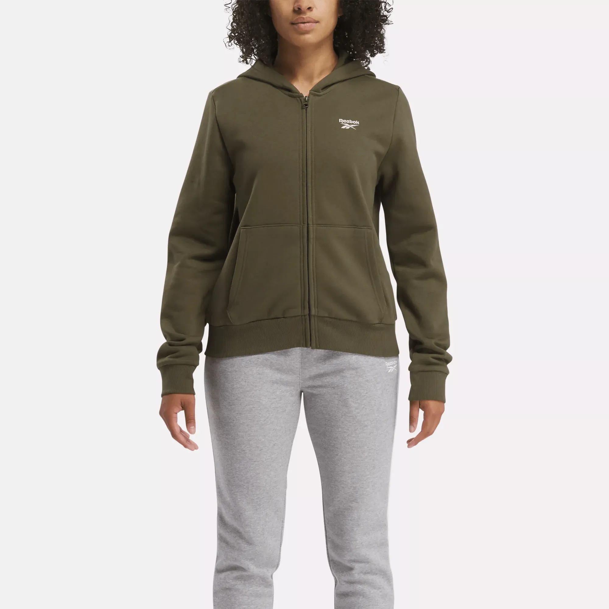 Vêtements Reebok pour Femmes Pull à Capuche Reebok Identity avec Petit Logo en Polaire à Fermeture Éclair Complète