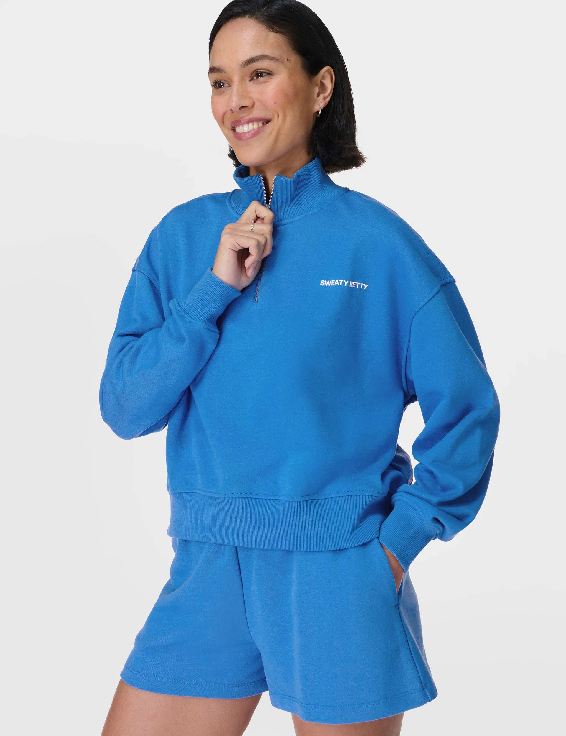 Veste Revive Crop à demi-fermeture éclair - Bleu marée