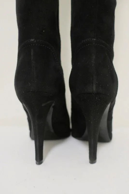 Bottes genou Sergio Rossi à chaînes noir suédine taille 36 avec plateforme et talon