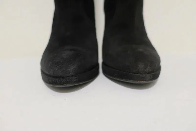 Bottes genou Sergio Rossi à chaînes noir suédine taille 36 avec plateforme et talon