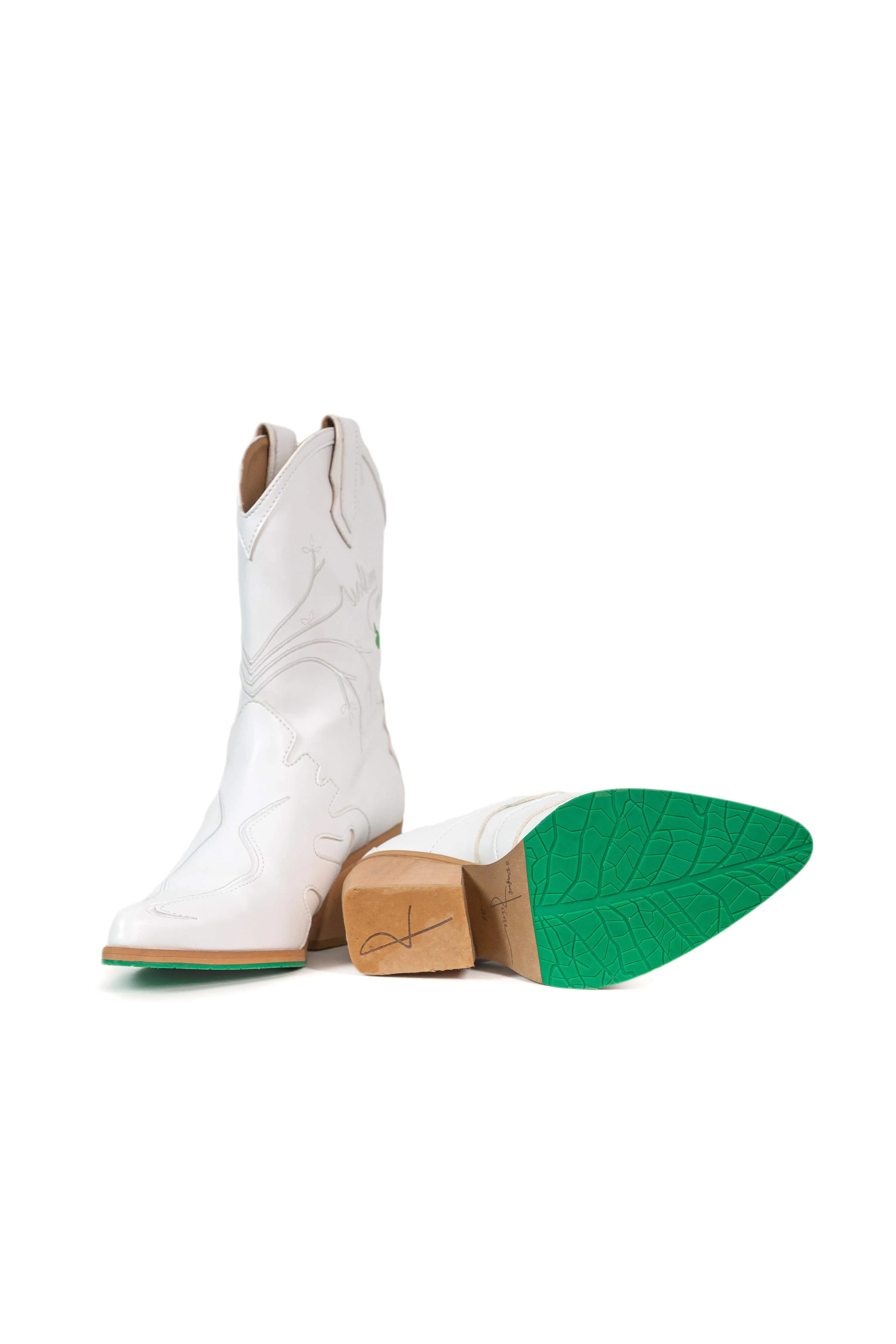 Bottes cowboy en similicuir végan Sofie à motif pomme | Blanc