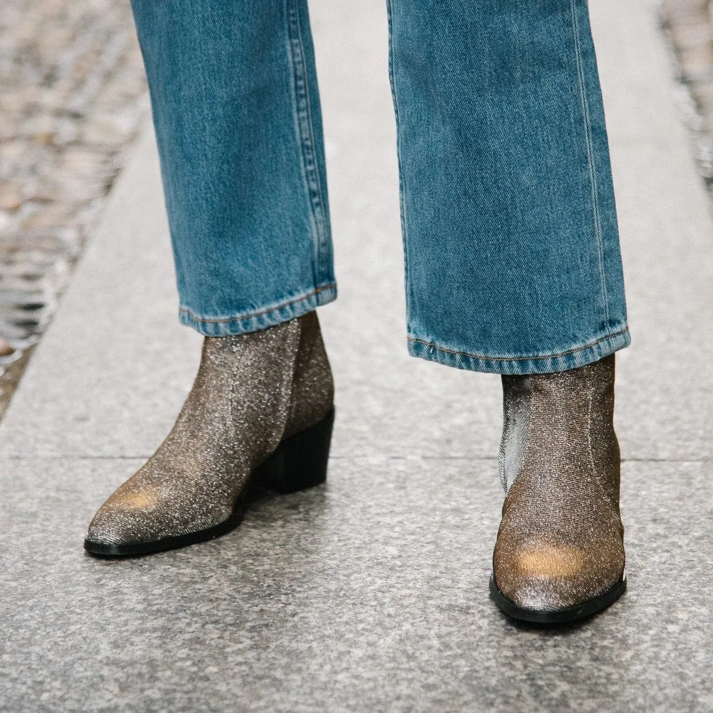 Bottes vegan Steffy à talons bas en similicuir | Métallisé
