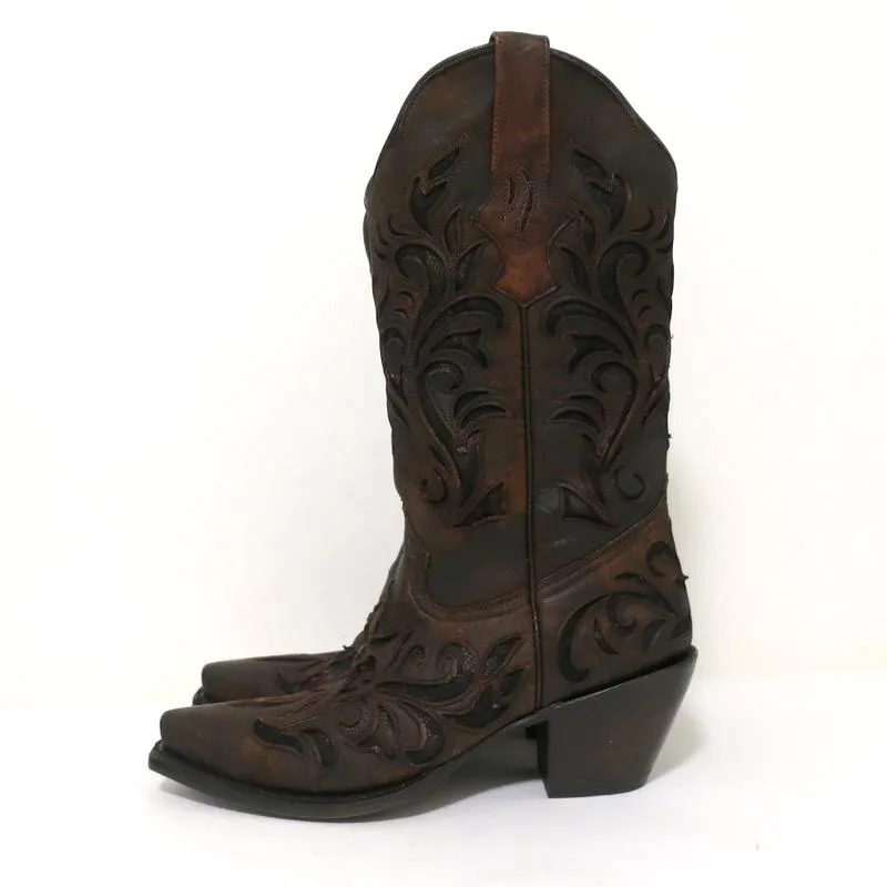 Bottes cowboy Stetson marron en cuir ajouré avec lacets taille 7 NEUVE