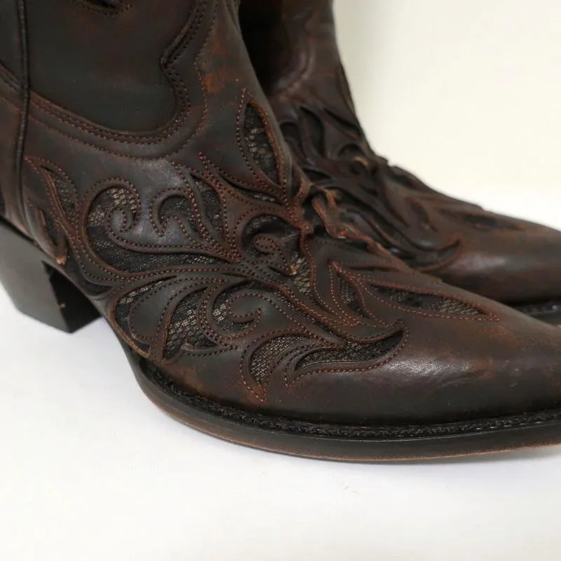 Bottes cowboy Stetson marron en cuir ajouré avec lacets taille 7 NEUVE