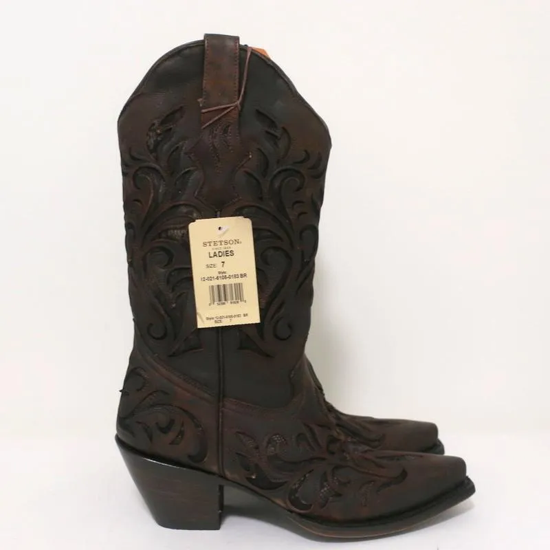 Bottes cowboy Stetson marron en cuir ajouré avec lacets taille 7 NEUVE