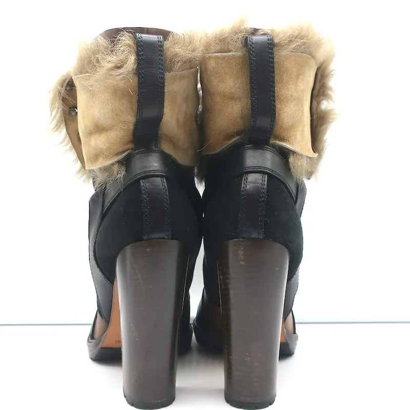 Bottes Vanessa Bruno en cuir marron et daim noir avec garniture en fausse fourrure taille 41