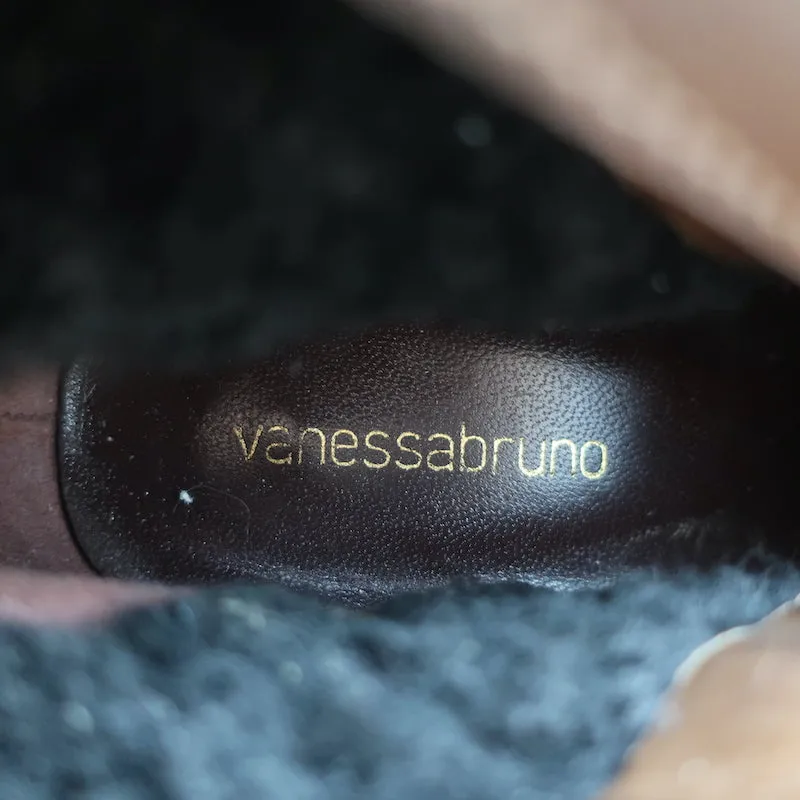 Bottes Vanessa Bruno en cuir marron et daim noir avec garniture en fausse fourrure taille 41