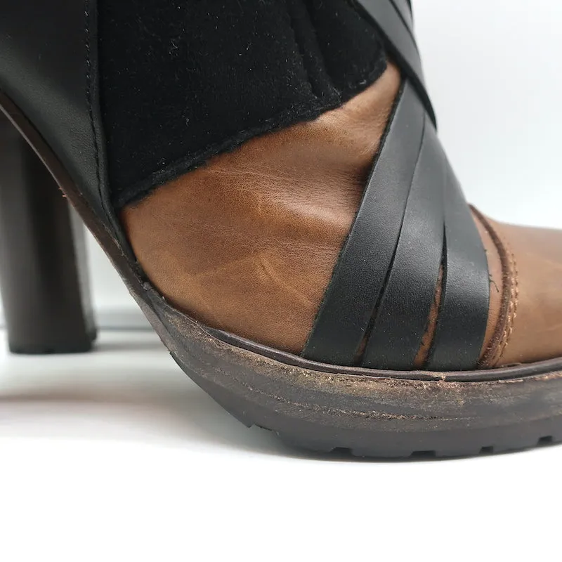 Bottes Vanessa Bruno en cuir marron et daim noir avec garniture en fausse fourrure taille 41