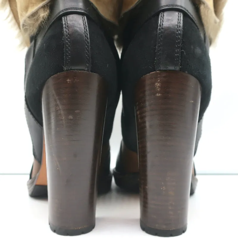 Bottes Vanessa Bruno en cuir marron et daim noir avec garniture en fausse fourrure taille 41