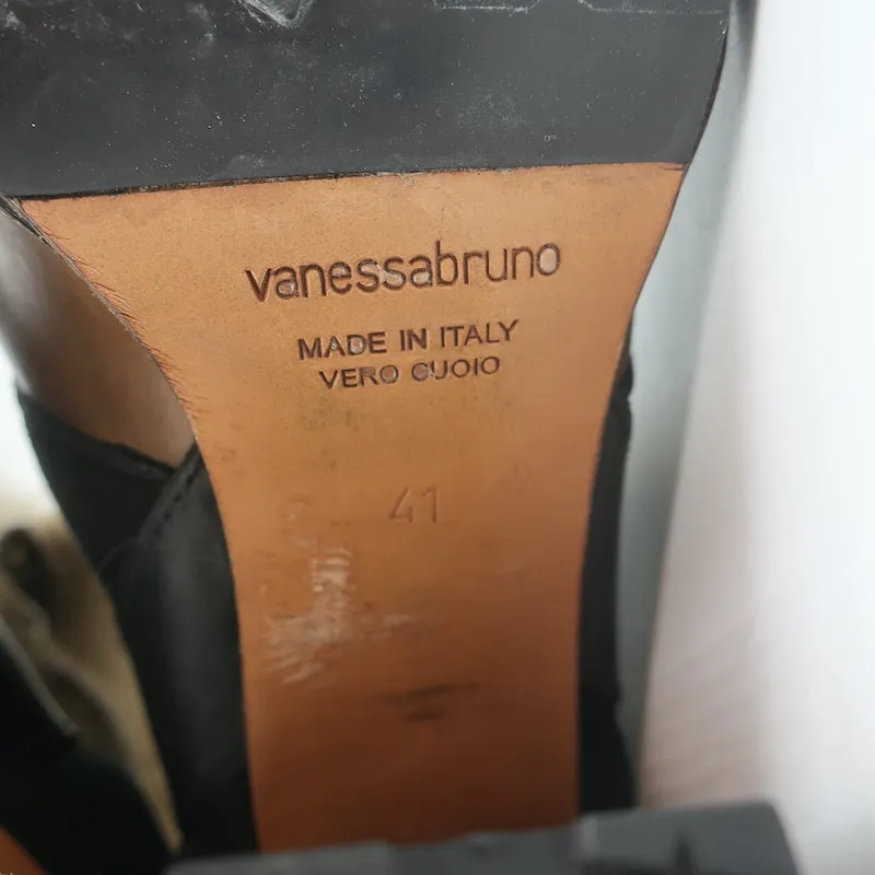 Bottes Vanessa Bruno en cuir marron et daim noir avec garniture en fausse fourrure taille 41