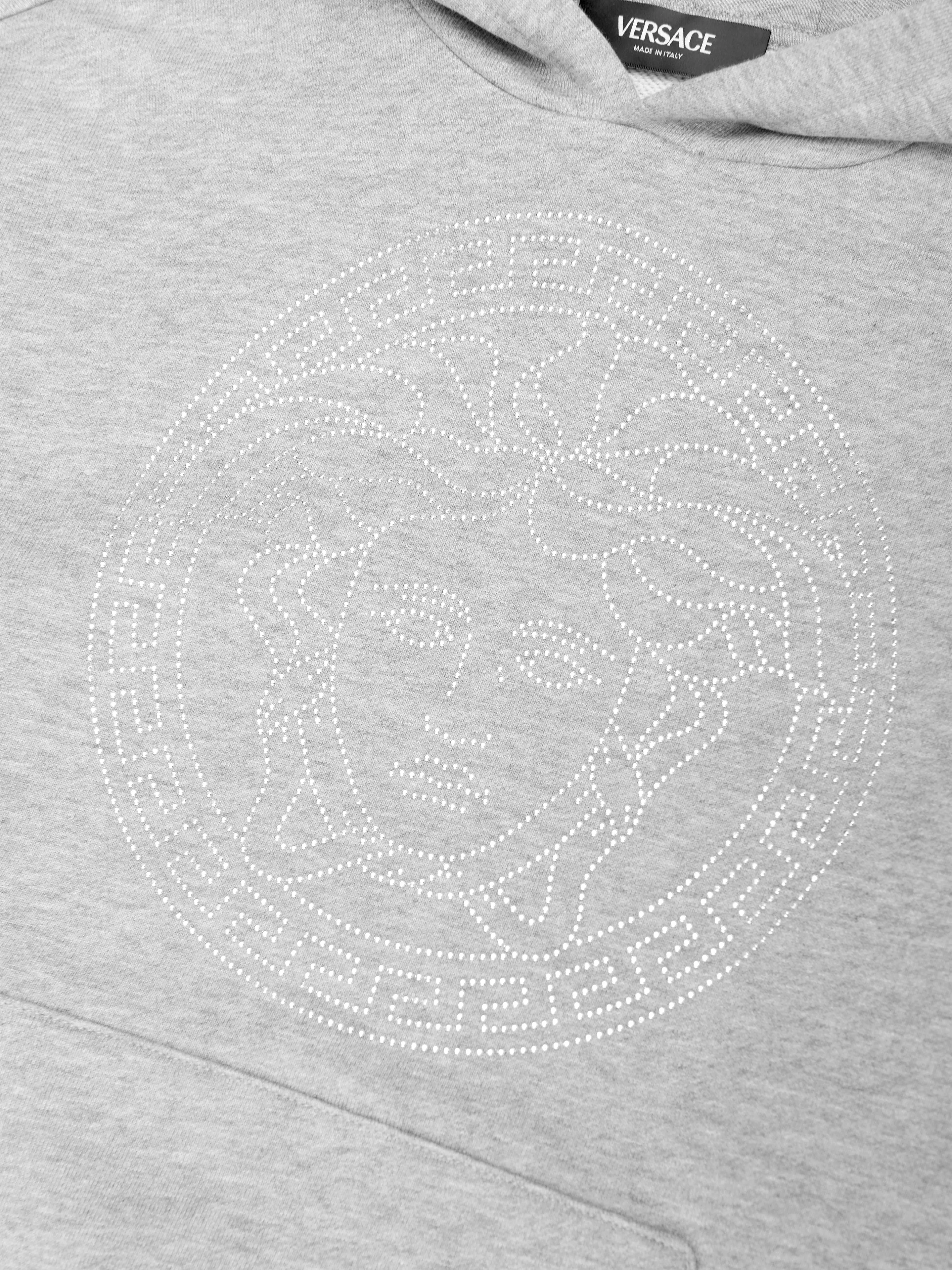 Pull à capuche gris Versace Kids avec logo Medusa
