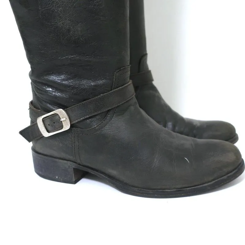 Bottes à boucle montantes Via Roma 15 en cuir anthracite taille 37