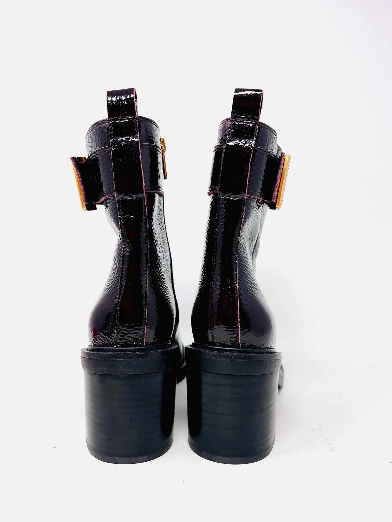 Chaussures Bottes Vince Camuto Taille 8 en Cuir Verni avec Boucle(s) Bordeau/Doré