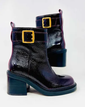 Chaussures Bottes Vince Camuto Taille 8 en Cuir Verni avec Boucle(s) Bordeau/Doré