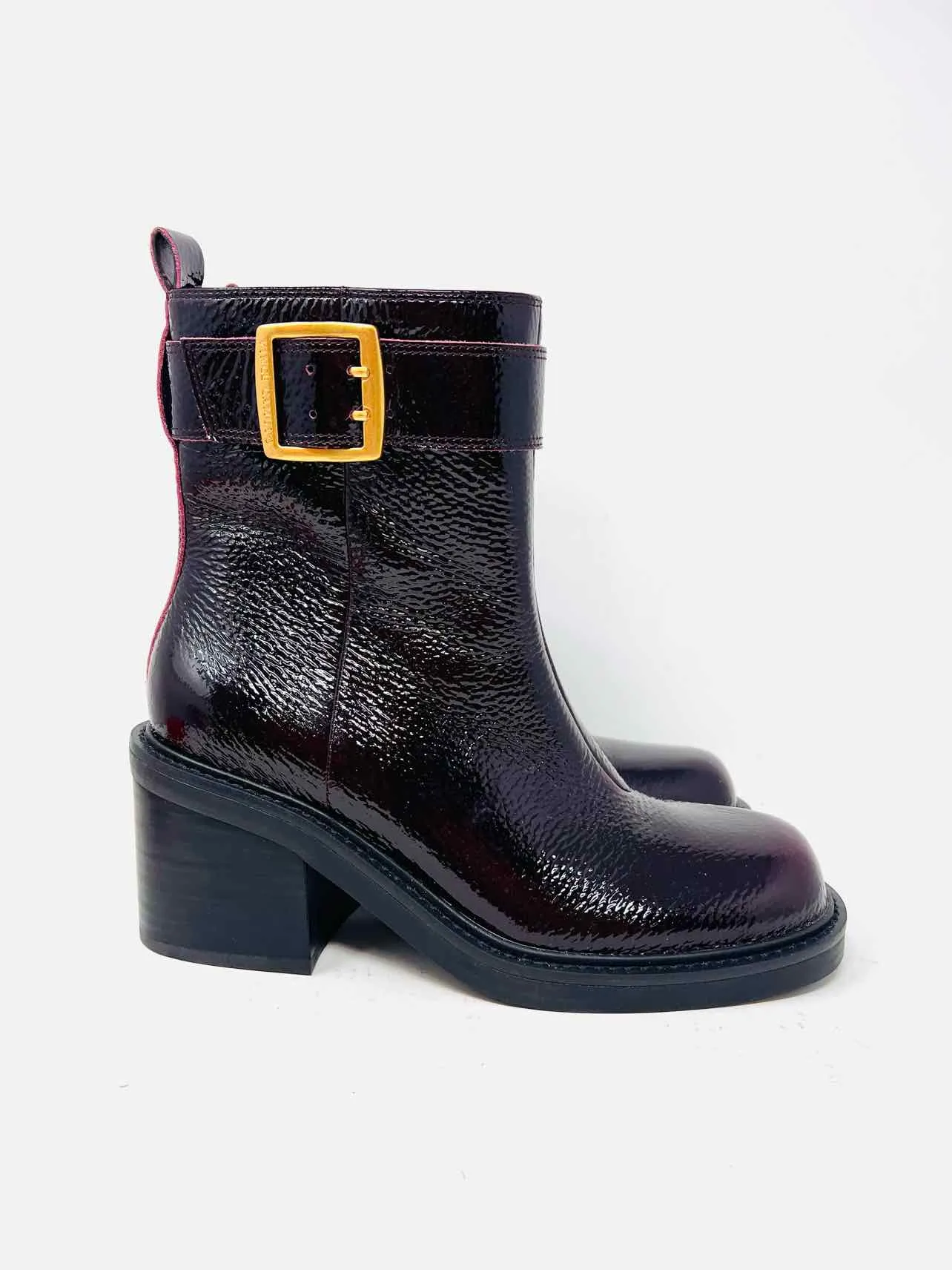 Chaussures Bottes Vince Camuto Taille 8 en Cuir Verni avec Boucle(s) Bordeau/Doré