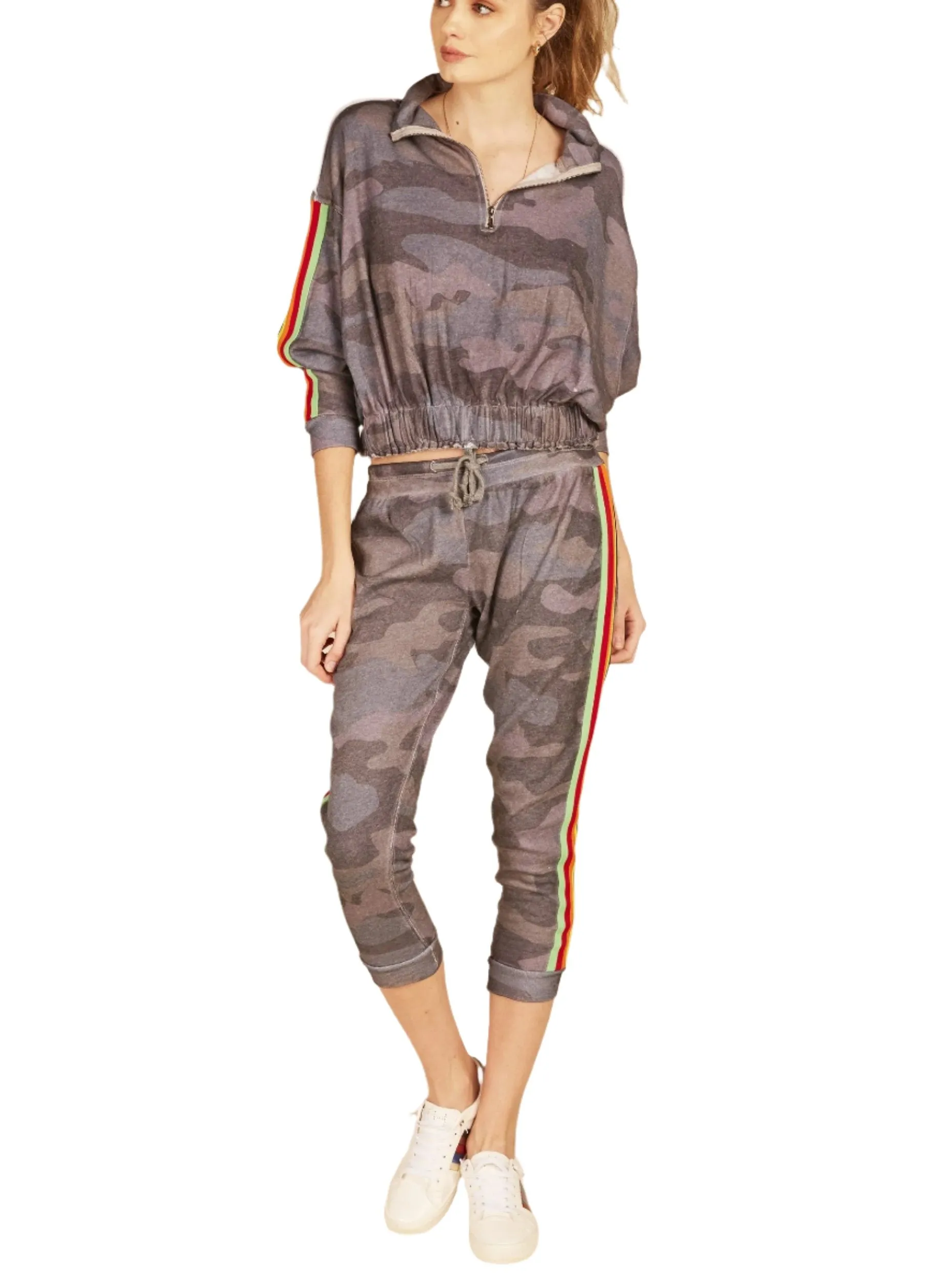 Pull à capuche vintage camouflage La Havane avec fermeture éclair devant B7565