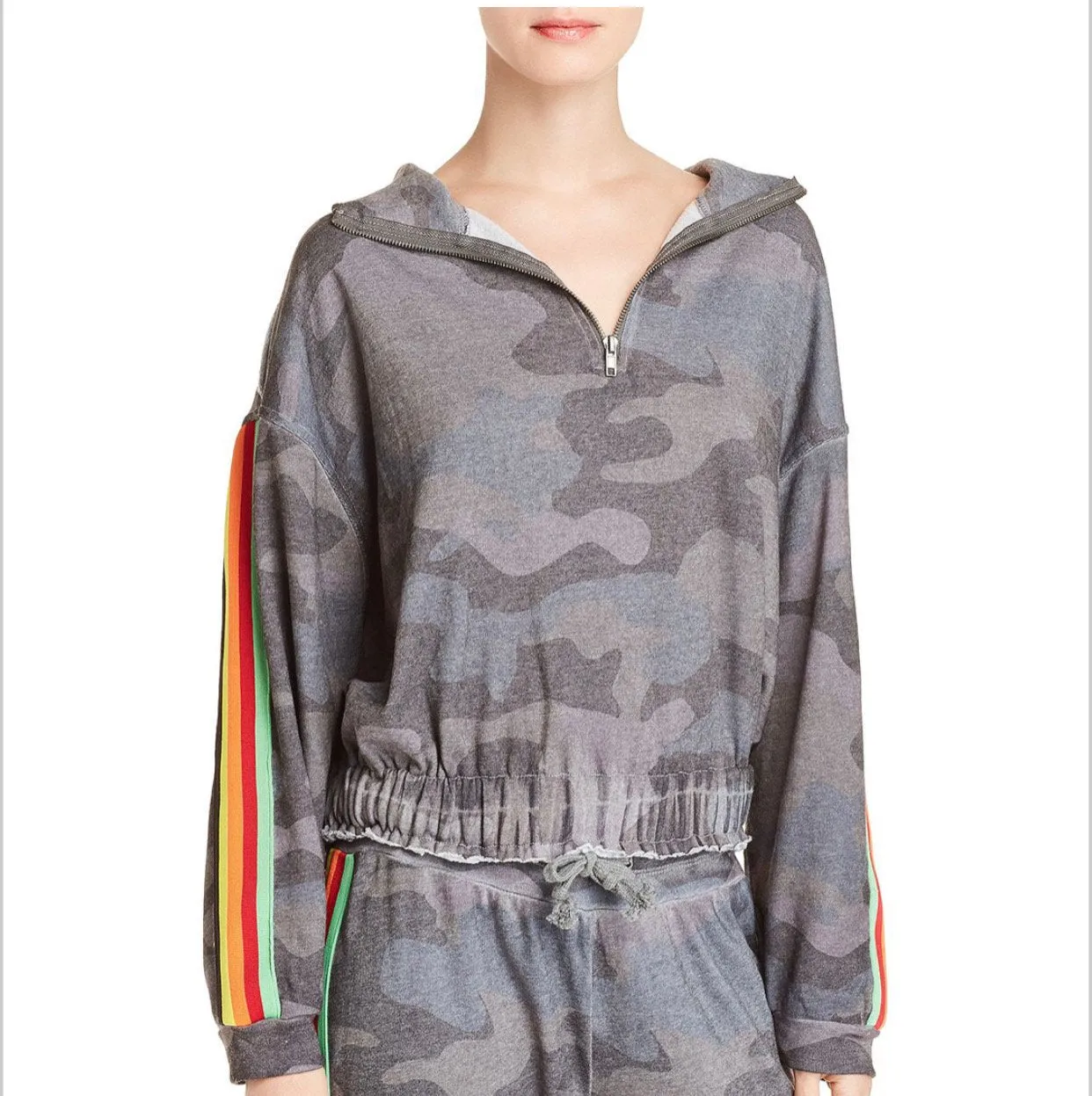 Pull à capuche vintage camouflage La Havane avec fermeture éclair devant B7565