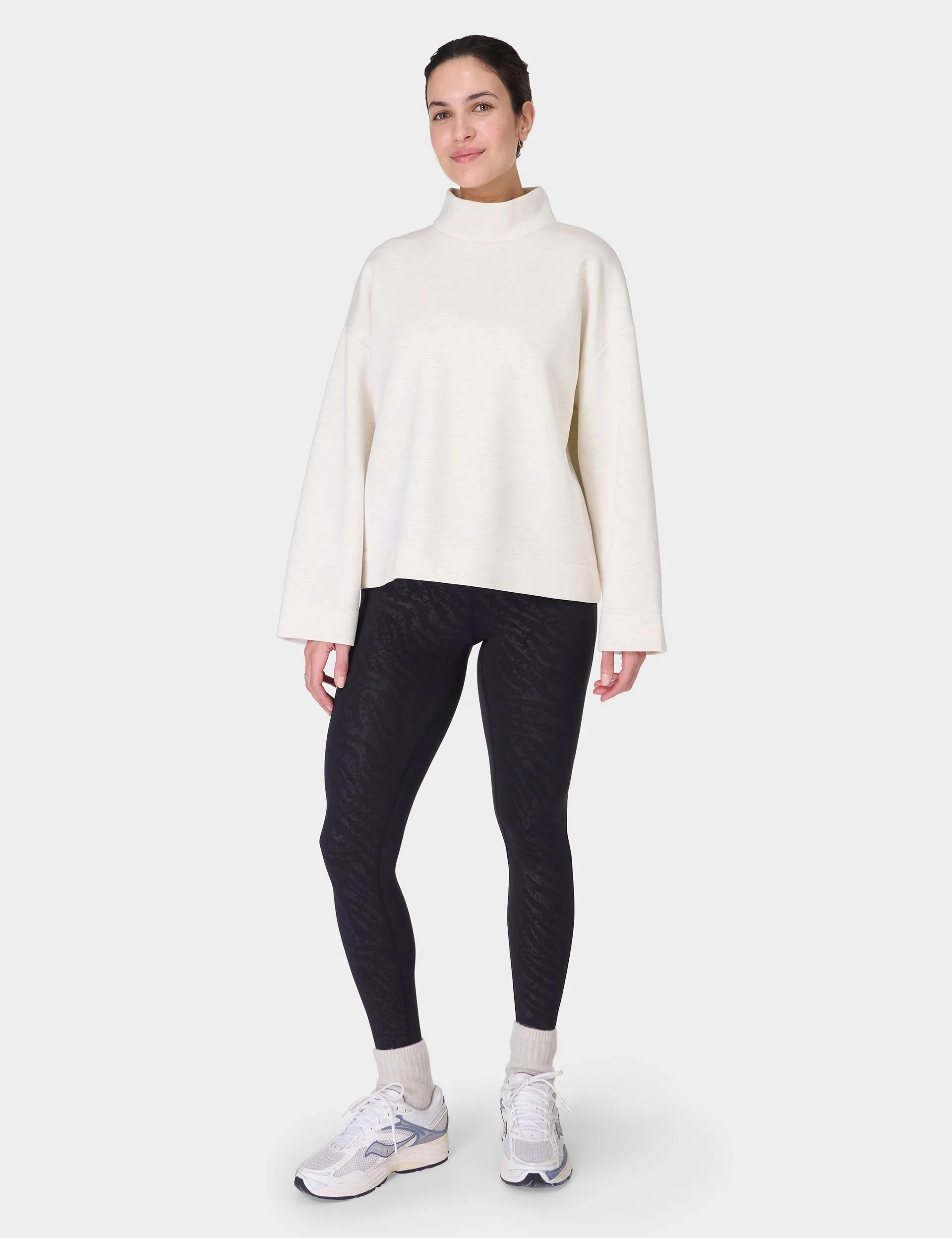 Pull à capuche col cheminée Wind Down - Blanc marbré