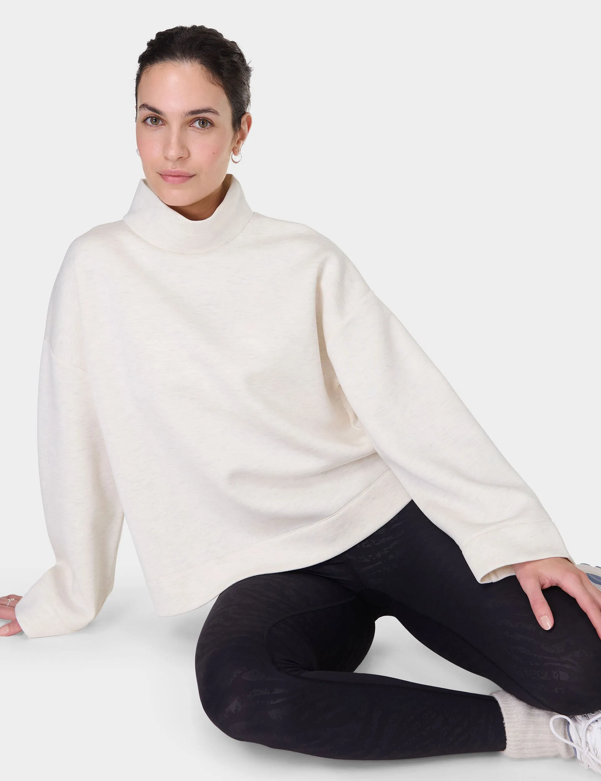Pull à capuche col cheminée Wind Down - Blanc marbré