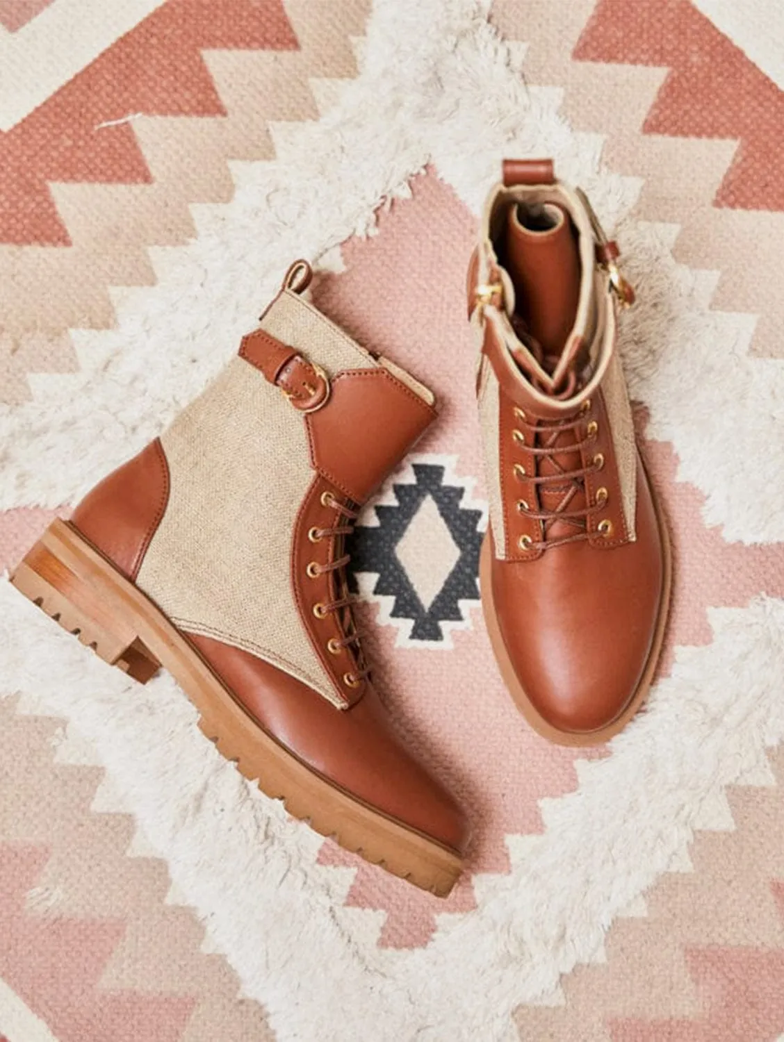 Bottes véganes York en cuir grainé recyclé | Camel