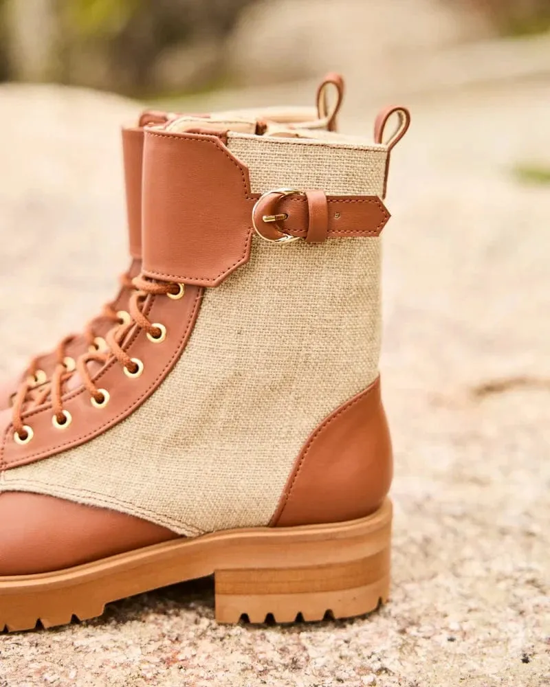 Bottes véganes York en cuir grainé recyclé | Camel