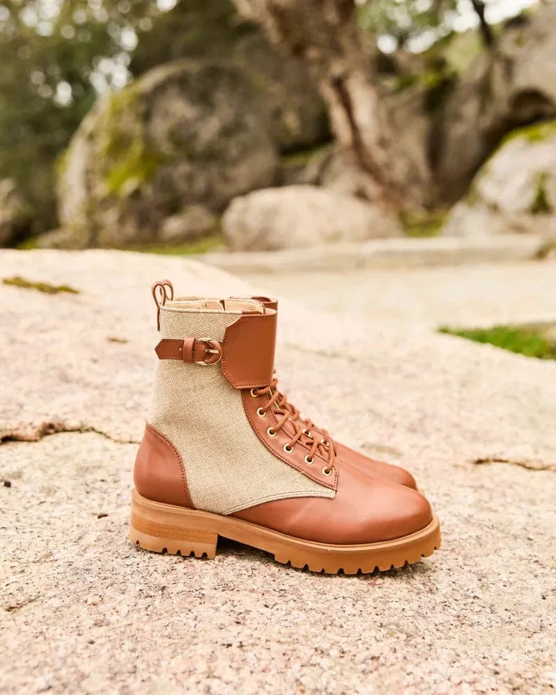 Bottes véganes York en cuir grainé recyclé | Camel