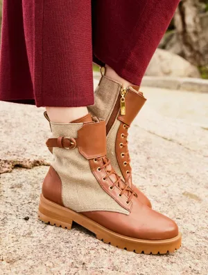 Bottes véganes York en cuir grainé recyclé | Camel