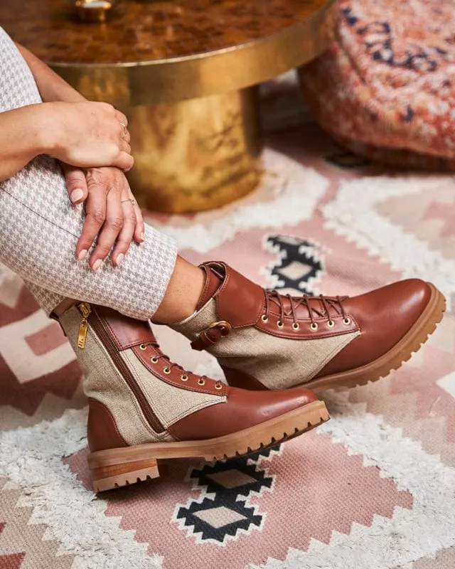Bottes véganes York en cuir grainé recyclé | Camel