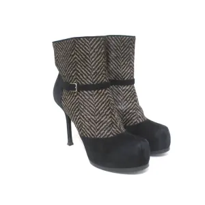 Bottes chelsea Yves Saint Laurent Tribtoo en daim noir et poil de poney imprimé taille 38.5
