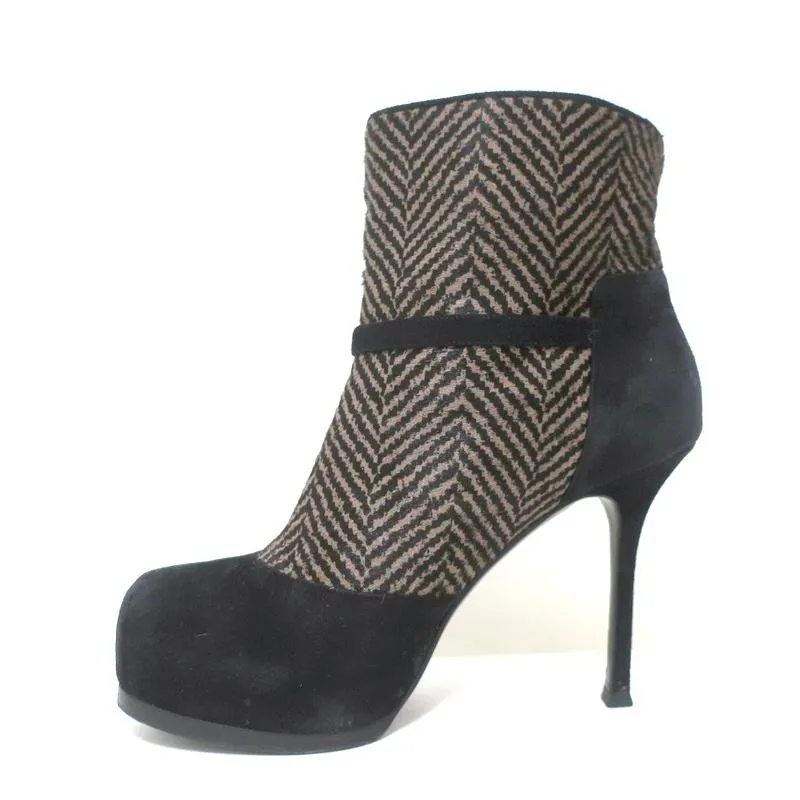 Bottes chelsea Yves Saint Laurent Tribtoo en daim noir et poil de poney imprimé taille 38.5