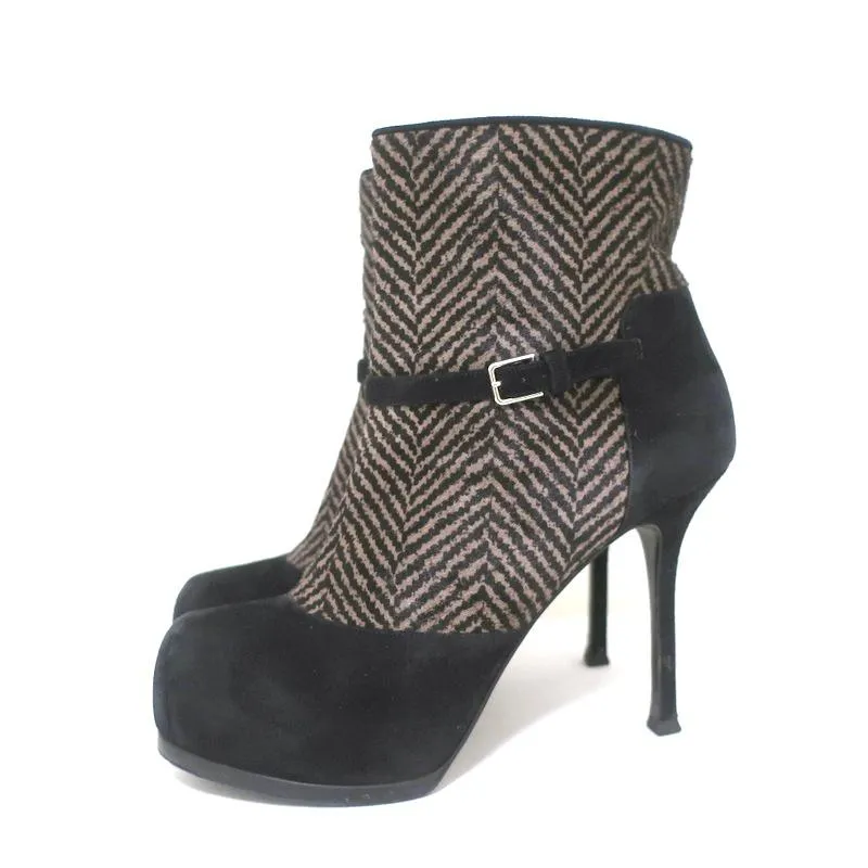 Bottes chelsea Yves Saint Laurent Tribtoo en daim noir et poil de poney imprimé taille 38.5