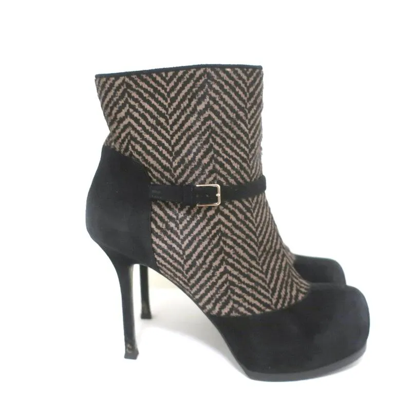 Bottes chelsea Yves Saint Laurent Tribtoo en daim noir et poil de poney imprimé taille 38.5